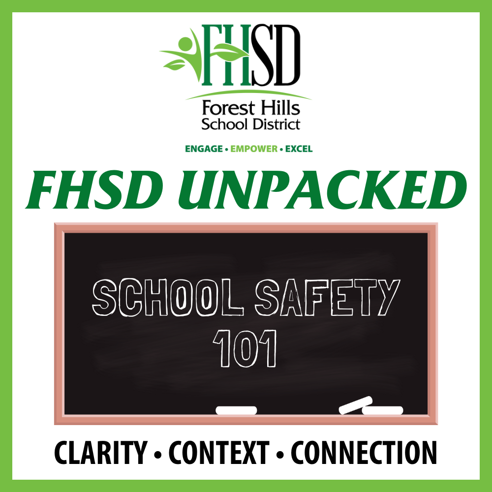 graphic that reads "FHSD Unpacked, school safety 101, clarity, context, connection"